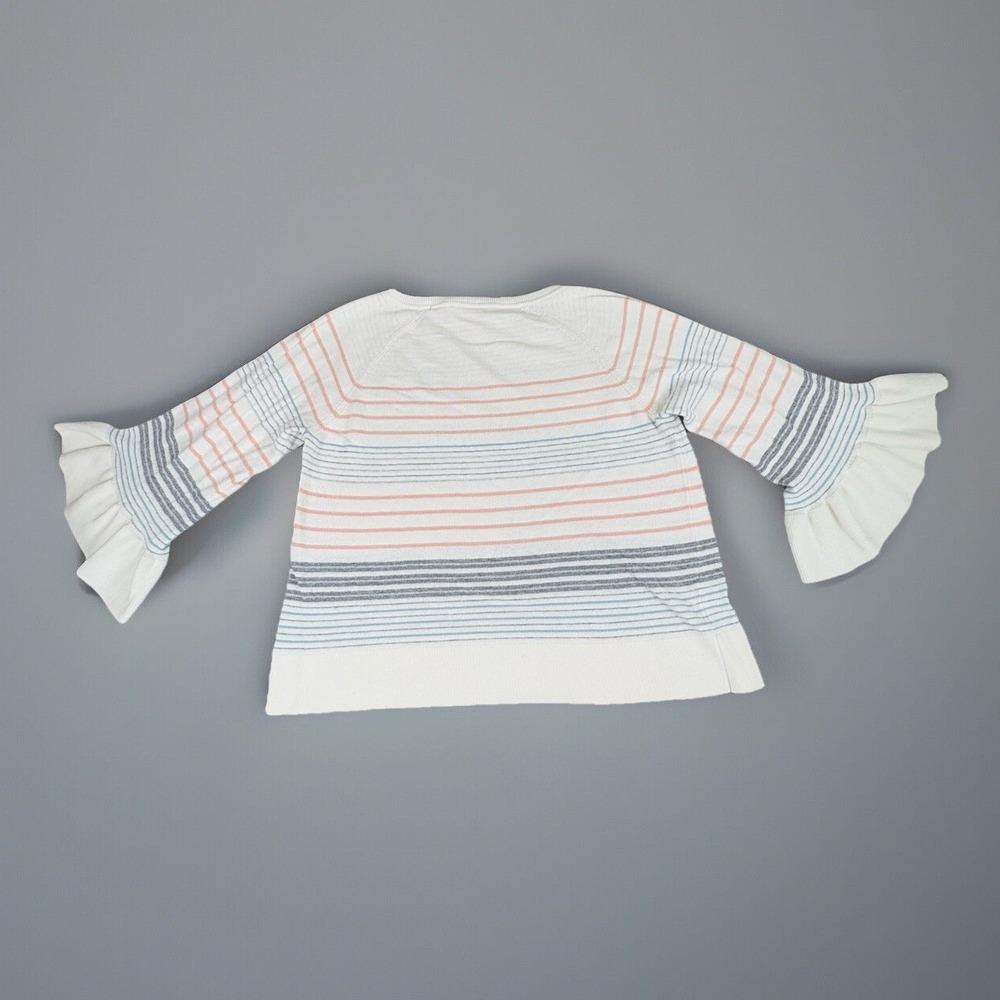 LOFT Sweater Womens M Cream Striped Boho Fairy Cottage Ruffle Sleeve Romantic